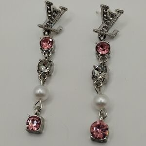 Chic Silver and Pink Crystal Drop Earrings